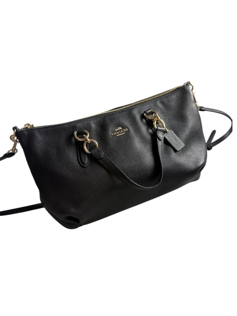 Coach Tatum Carryall Pebbled Leather Satchel Crossbody Black Gold Hardware